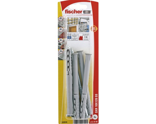 Dibluri plastic cu șurub Fischer SXR 10x120 mm, 4 bucăți, cap hexagonal, pentru rame/tocuri