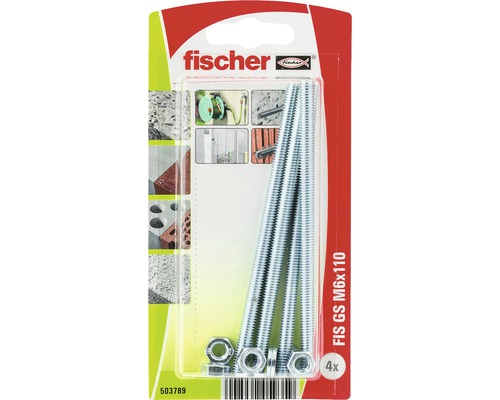 Tije filetate cu șaibă și piuliță Fischer FIS-GS M6x110 mm, 4 bucăți, pentru ancore chimice