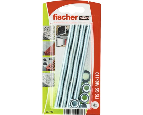 Tije filetate cu șaibă și piuliță Fischer FIS-GS M8x110 mm, 4 bucăți, pentru ancore chimice