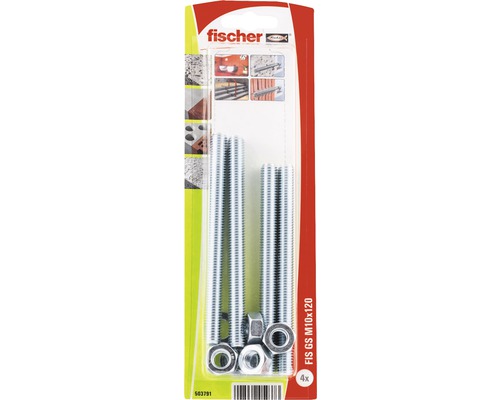 Tije filetate cu șaibă și piuliță Fischer FIS-GS M10x120 mm, 4 bucăți, pentru ancore chimice-0