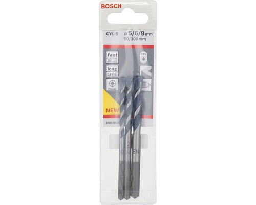 Set burghie pentru piatră Bosch CYL-5, diametre 5, 6 și 8 milimetri