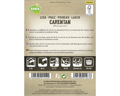 Pachet de semințe de praz Carentan cu informații despre cultivare și proprietăți