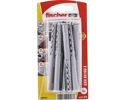 Dibluri plastic cu șurub Fischer SXR 8x100 mm, 5 bucăți, cap înecat, pentru rame/tocuri