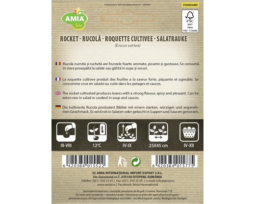 Pachet de semințe de rucola cu instrucțiuni de cultivare și etichetă FSC Mix
