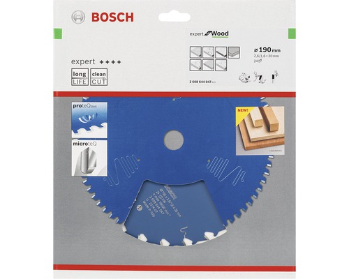 Logo Bosch. Pânză de ferăstrău circular cu diametrul de 190 milimetri pentru lemn.