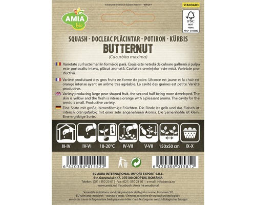 Pachet de semințe de dovleac butternut marca Amia Bio