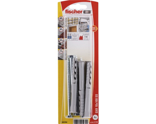 Dibluri plastic cu șurub Fischer SXR 10x100 mm, 4 bucăți, cap hexagonal, pentru rame/tocuri-0