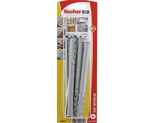 Dibluri plastic cu șurub Fischer SXR 10x140 mm, 4 bucăți, cap hexagonal, pentru rame/tocuri