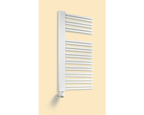 Radiator / Calorifer baie decorativ Bologna versiune stânga 1210x604 mm alb Radiator pentru prosoape cu bare de încălzire orizontale montat pe perete
