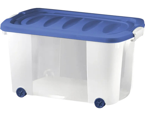 Cutie plastic cu capac Jelenia Plast 600x400x320 mm transparentă/capac colorat, cu roți