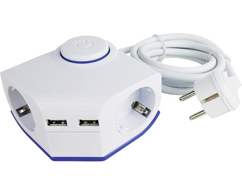 Prelungitor electric Strohm 2 prize + 2x USB 1,5m 3500W alb, cu întrerupător