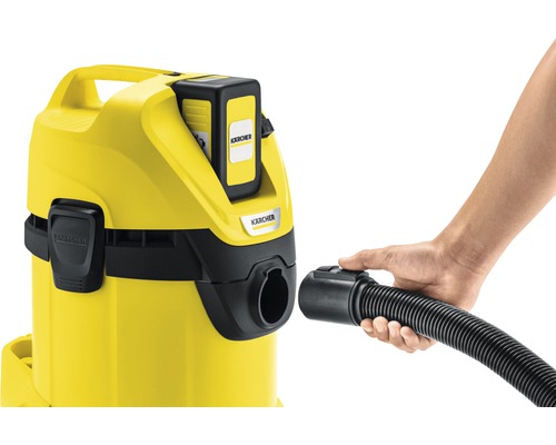 Aspirator multifuncțional galben cu acumulator, cu furtun și mână