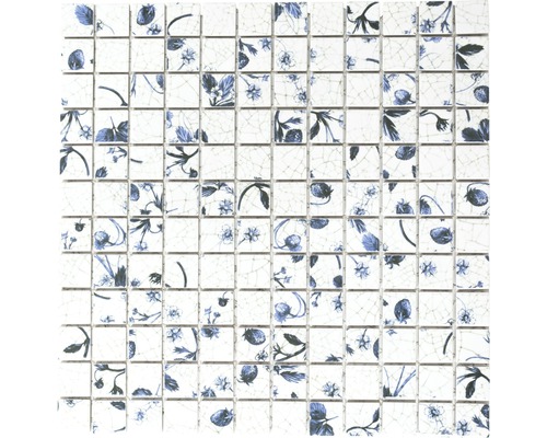 Mozaic piscină ceramic CG SB09, model flori/fructe, alb/albastru 30x30 cm