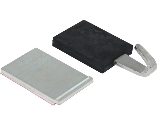 Cârlig autoadeziv cu tampon de cauciuc negru și suport metalic argintiu