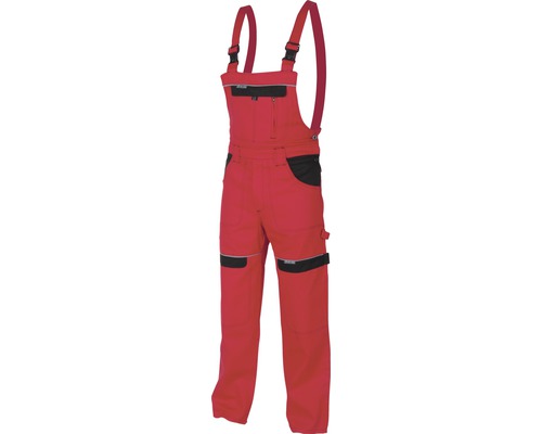 Pantaloni de lucru cu pieptar Ardon Cool Trend din bumbac roșu/negru, mărimea 46