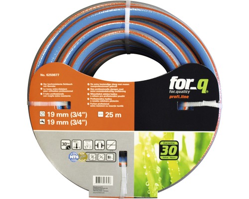 Furtun de grădină for_q profi_line 3/4" 25 m Furtun de grădină rulat cu o lungime de 25 de metri și un diametru de 19 milimetri.