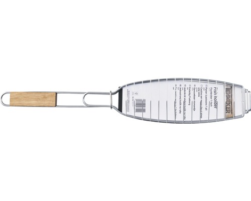 Grătar de pește metalic cu mâner de lemn