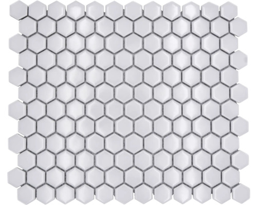 Mozaic piscină ceramic hexagonal HX 050 uni alb lucios 26x30 cm