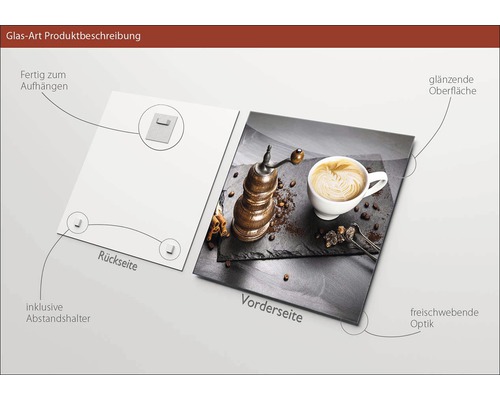 Tablou din sticlă cu suprafață lucioasă, inclusiv distanțiere pentru agățare
