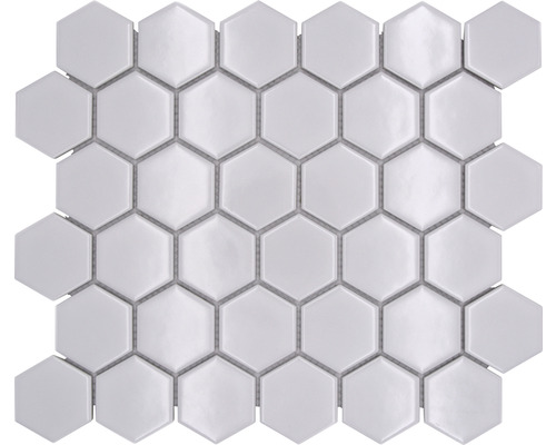 Mozaic piscină ceramic hexagonal HX080 uni alb lucios 32,5x28,1 cm