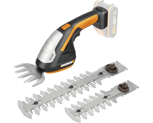 Foarfecă pe bază de acumulator pentru gazon Worx WG801E.9 Bsic 20 V, fără acumulator și încărcător incluse Foarfecă de iarbă și arbuști cu acumulator Worx Zen cu două lame