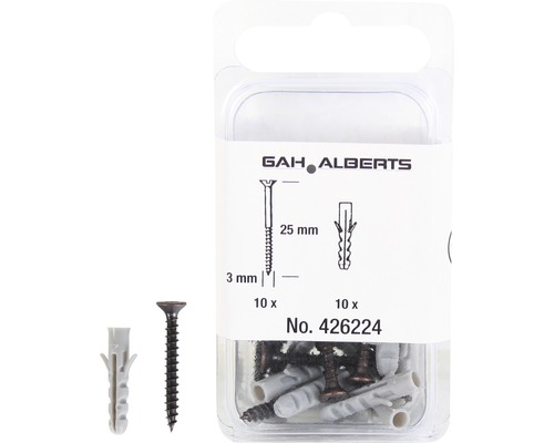 Gah Alberts șuruburi și dibluri, 25 mm, 3 mm, 10 bucăți șuruburi și 10 bucăți dibluri