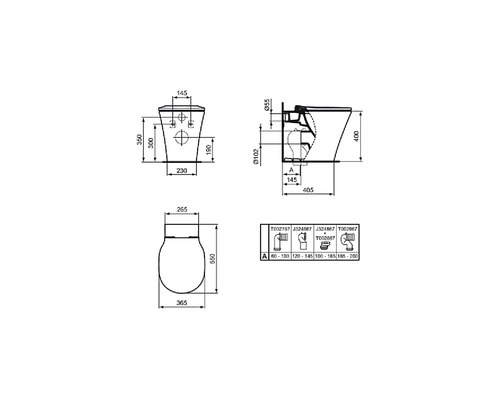 Desen tehnic al unei toalete cu dimensiuni