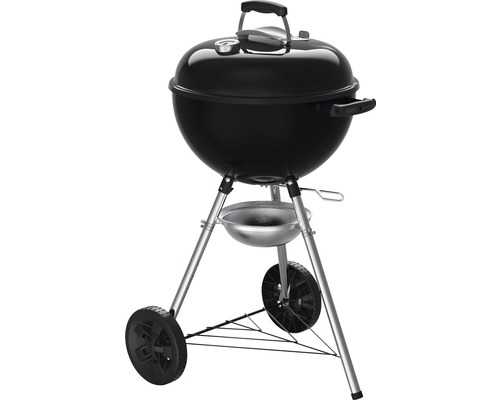 Grătar cu cărbuni Weber Kettle E-4710 Ø 47 cm negru incl. termometru în capac, cutie pentru cenușă din aluminiu, cupă măsurare brichete, raft, 2 cârlige