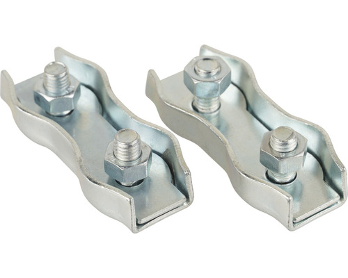Două cleme de cablu din metal cu șuruburi pentru fixarea cablurilor