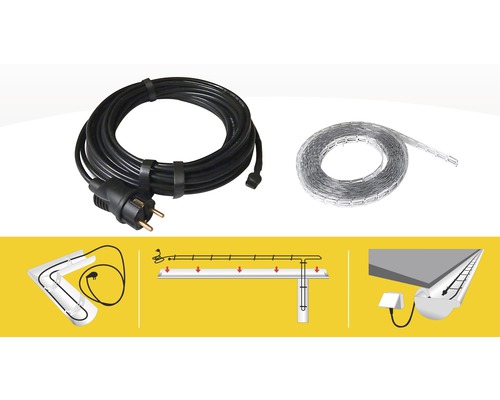 Cablu degivrare jgheaburi/burlane, inclusiv ștecăr și termostat, 300 W, 10 m, 230 V