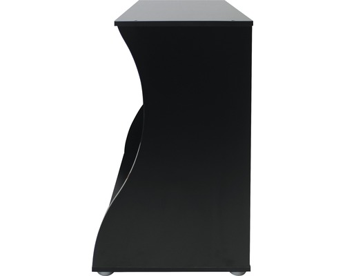 Dulap negru pentru acvariu cu roți, vedere laterală