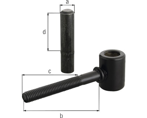 Balamale cu placă de sudură cu filet metric și șurub cu dimensiunile a, b, c, d