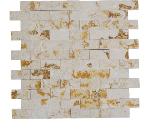 Mozaic marmură Brick Splitface Sunny 3D bej 30x30 cm Covoraș mozaic din piatră naturală