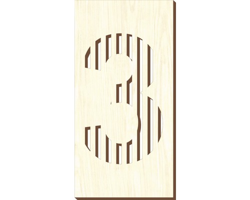 Număr casă „3” pentru poartă/ușă, placaj lemn perforat