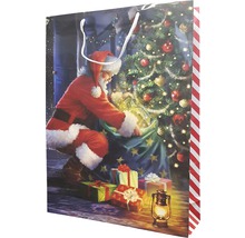 Sac de cadouri cu motiv de Moș Crăciun, brad de Crăciun, cadouri și lanternă