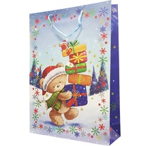 Sac de cadou cu ursuleț de pluș, cadouri de Crăciun și fulgi de zăpadă