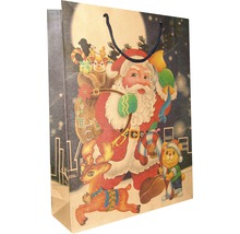 Sac de cadou cu motiv Moș Crăciun și mânere de sfoară