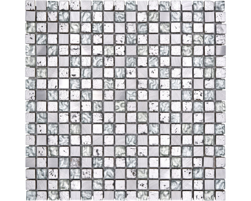 Mozaic sticlă-aluminiu XAM 77 argintiu 30x30 cm