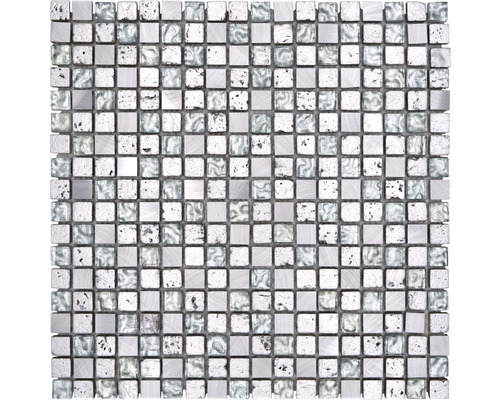 Mozaic sticlă-aluminiu XAM 77 argintiu 30x30 cm Placă de mozaic pătrată din sticlă și metal