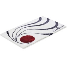 Covor dreptunghiular pentru baie cu design abstract în tonuri de gri și roșu pe fundal deschis