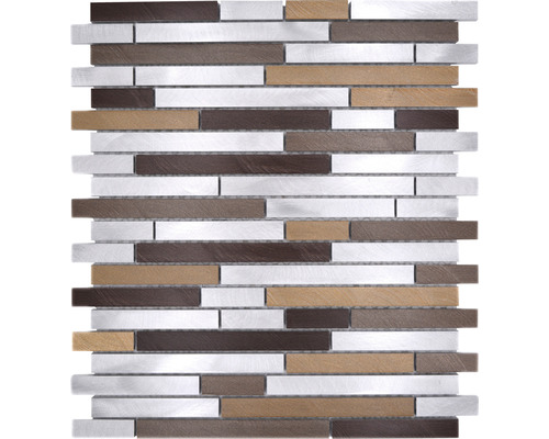 Mozaic aluminiu XAM A991 cupru-argintiu 29,8x33,8 cm Placă de mozaic cu aspect de lemn, metal și piatră