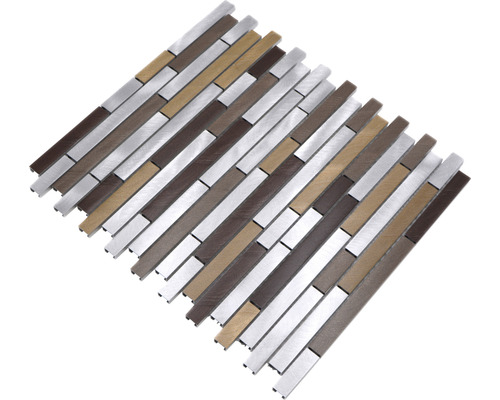 Covor de gresie mozaic cu efect de aluminiu, lemn și metal