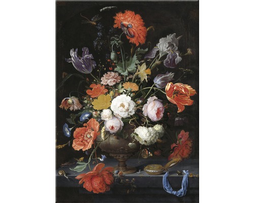 Tablou canvas Natură moartă cu flori și ceas 70x100 cm