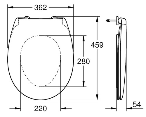 Desen tehnic al unui capac de toaletă cu dimensiuni