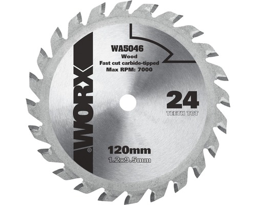 Disc debitare Worx WA5046 Ø120x1,2x9,5 mm, 24 dinți din tungsten-carbid, pentru fierăstraie circulare mini