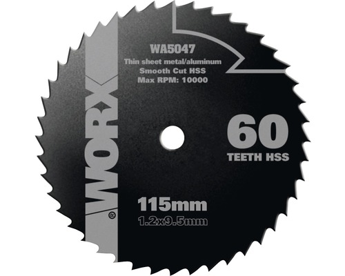 Disc debitare Worx WA5047 Ø115x1,2x9,5 mm, 60 dinți, pentru fierăstraie circulare mini