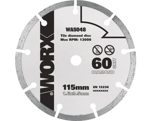Disc diamantat segmentat Worx WA5048 Ø115x1,6x9,5 mm, pentru fierăstraie circulare mini