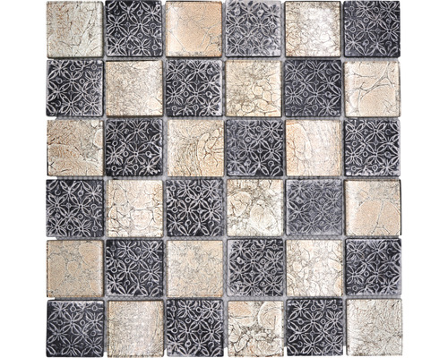 Mozaic sticlă-piatră naturală XCM 8OP4 bronz 30x30 cm Placă mozaic cu elemente pătrate și model