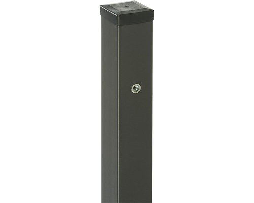 Stâlp poartă cu balamale Polbram Tulisa 200x10x10 cm RAL7017 Stâlp metalic cu capac de capăt și șurub