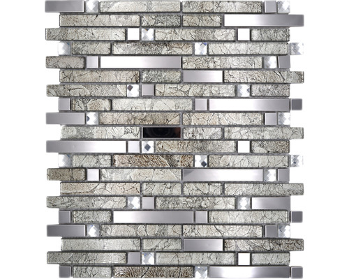 Mozaic sticlă-metal XCM GV908 argintiu 29,8x33,8 cm Placă de mozaic cu elemente de sticlă și metal